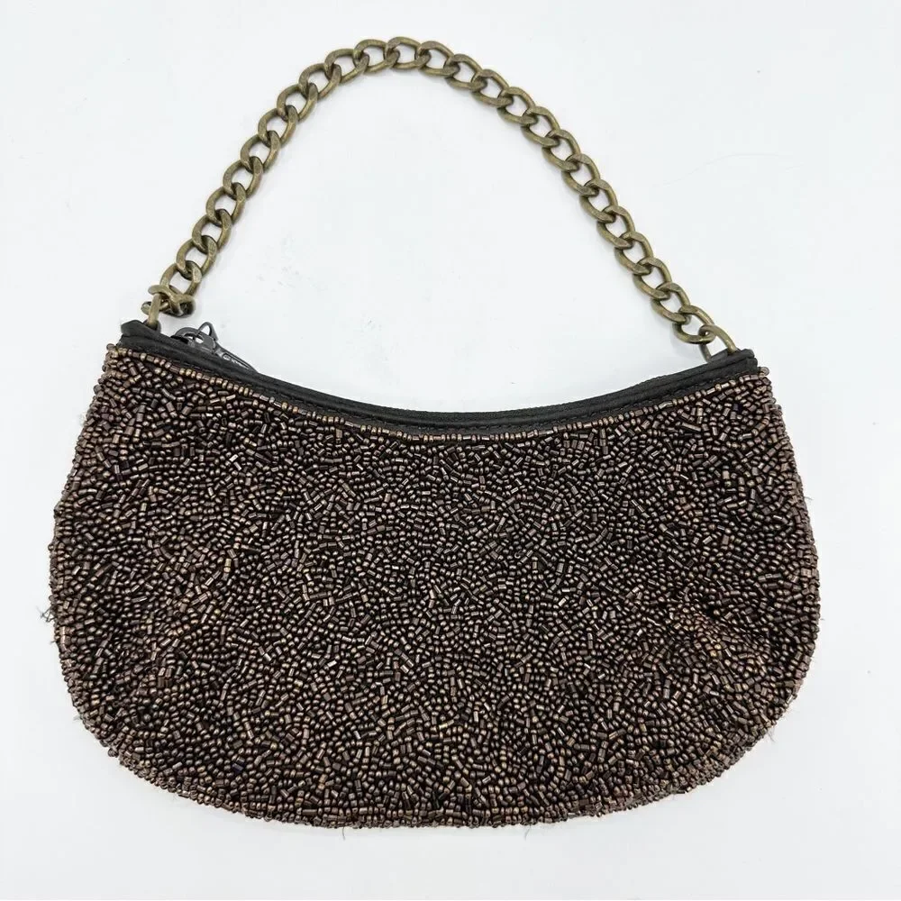 Banana Republic‎ Brown Metallic Copper Beaded Mini Bag w/Chain Handle